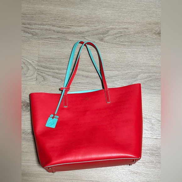 kate spade red tote with teal interior - Picture 2 of 11